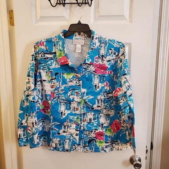Susan Graver Style Jackets & Blazers - Susan Graver Style 1X colorful artsy vibrant Shirt Jacket Resort Beach Tropical
